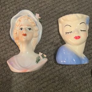 Glamour girl wall pocket, and head vase.